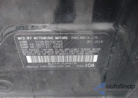 2020 Mitsubishi Mirage G4 Le из США, поврежденный, VIN ML32F4FJ7LHF04734